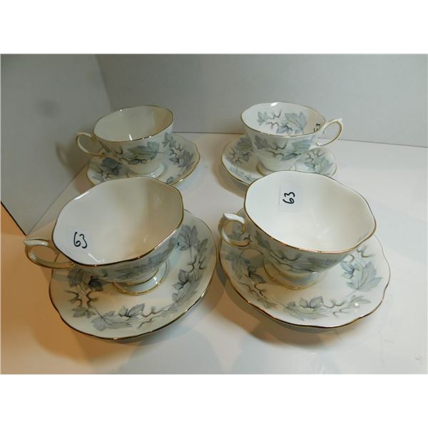 ROYAL ALBERT, SILVER MAPLE, 4 CUPS AND SAUCERS, WONDERFUL