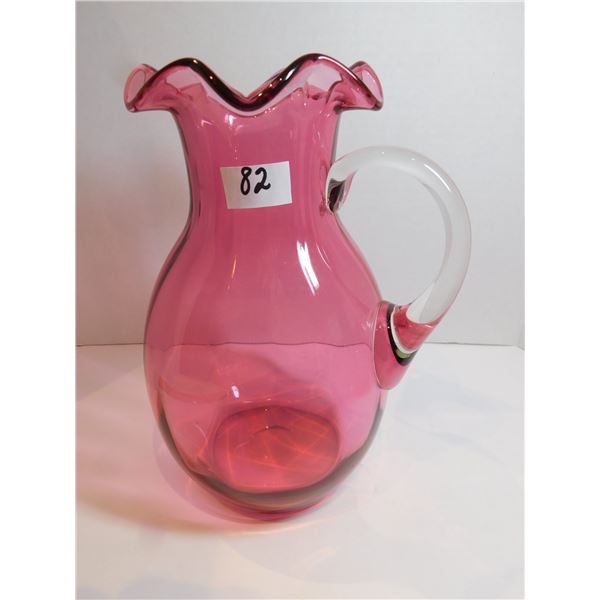 LARGE CRANBERRY GLASS PITHER 8 ½ “TALL