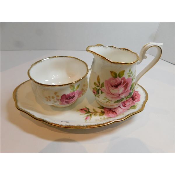 ROYAL ALBERT, AMERICAN BEAUTY, CREAM AND SUGAR WITH UNDERPLATE