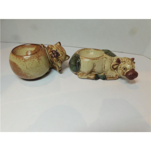 VINTAGE CAT AND COW EGG CUPS