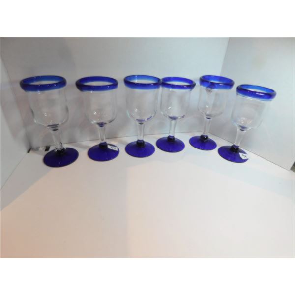 6-COBALT BLUE & CLEAR WINE GLASSES