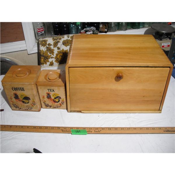 Wooden Bread Storage Box & Wooden Canisters