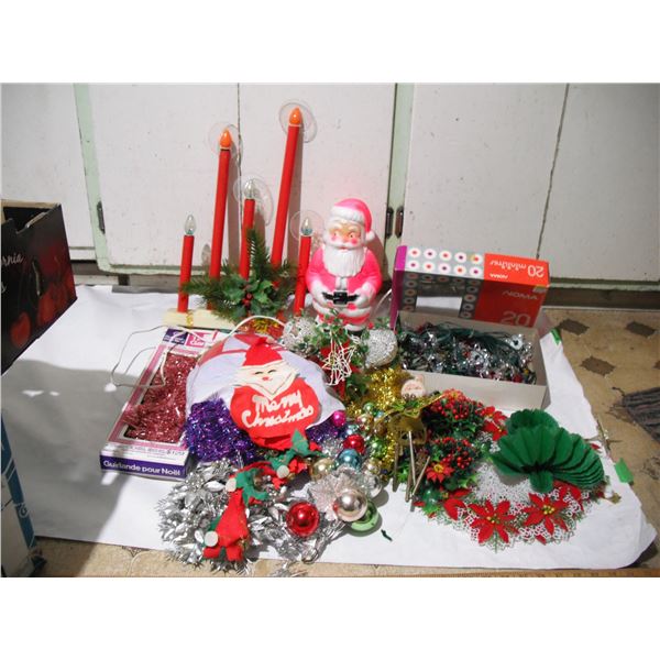 Vintage Christmas Decorations inc. 12” tall Santa etc.
