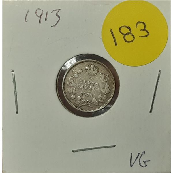 1913 Canada Silver 5 Cents.