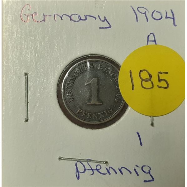 1904 German Empire 1 Pfennig Coin.