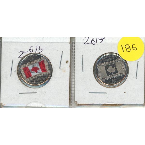 2015 Canadian 25-cent colored and uncoloured commemorative coin celebrating the 50th anniversary of 