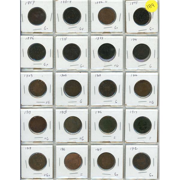 Sheet of Canada Large One Cent. (Total Coins 20)