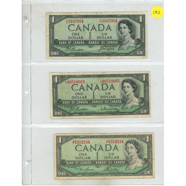 (3) 1954 Canada One Dollar. (One Is Devil's Face)