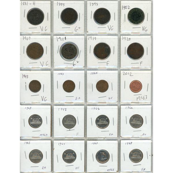 Binder of Canadian Large One Cents, Small Cents, 5 Cets, 50 Cents, One Dollars and Two Dollars.