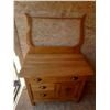 Image 1 : Antique wooden washstand or dry sink featuring an attached high-back towel rail. (Height 41" X Lengt