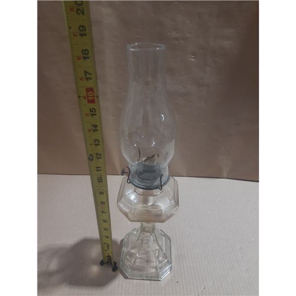 Vintage clear pressed-glass pedestal oil or kerosene lamp.