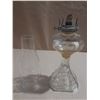 Image 3 : Vintage clear pressed-glass pedestal oil or kerosene lamp.