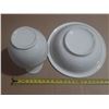 Image 4 : Vintage ironstone wash pitcher and basin set featuring a distinct wide pink band and a classic curve