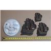 Image 1 : Set of three vintage Miller Studio 1964 Chalkware Galleon Ship Wall Plaques in a bronze/copper finis