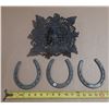Image 1 : (3) Cast Iron Horse Shoe and Basket.