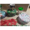 Image 5 : Assortment of decorative Christmas holiday tins, containers, and jars with festive designs like snow
