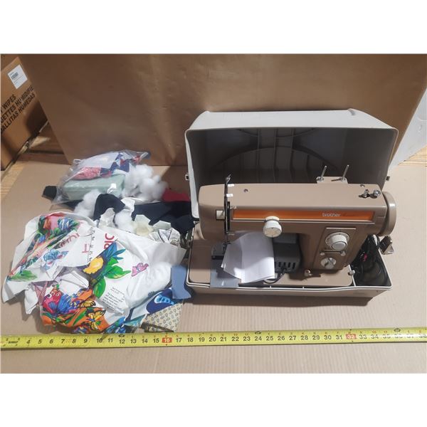 Vintage portable sewing machine that appears to be a Brother Festival 461 model from the 1970s, hous