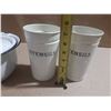 Image 2 : White enamelware pot with a lid and two matching "UTENSILS" holders.