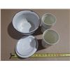 Image 3 : White enamelware pot with a lid and two matching "UTENSILS" holders.