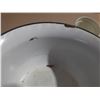 Image 4 : White enamelware pot with a lid and two matching "UTENSILS" holders.