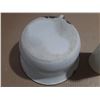 Image 5 : White enamelware pot with a lid and two matching "UTENSILS" holders.
