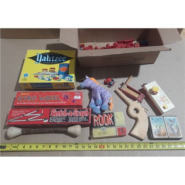 Collection of vintage games and toys.