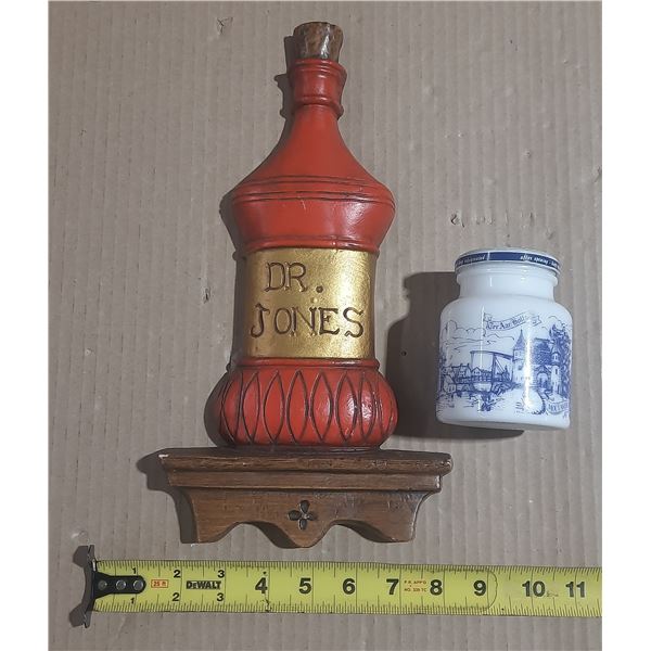 Vintage Sexton "DR. Jones" wall hanging and Vintage milk glass.