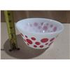 Image 1 : Vintage Federal Glass white milk glass mixing bowl featuring a red polka dot pattern.