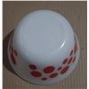 Image 4 : Vintage Federal Glass white milk glass mixing bowl featuring a red polka dot pattern.