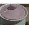 Image 4 : Set of four ceramic or porcelain kitchen storage canisters in graduating sizes with white bodies, pi