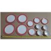 Image 1 : Vintage set of Pyrex Flamingo Pink Banded milk glass restaurant ware dishes manufactured by Corning.
