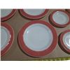 Image 4 : Vintage set of Pyrex Flamingo Pink Banded milk glass restaurant ware dishes manufactured by Corning.