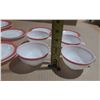 Image 6 : Vintage set of Pyrex Flamingo Pink Banded milk glass restaurant ware dishes manufactured by Corning.