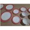 Image 7 : Vintage set of Pyrex Flamingo Pink Banded milk glass restaurant ware dishes manufactured by Corning.