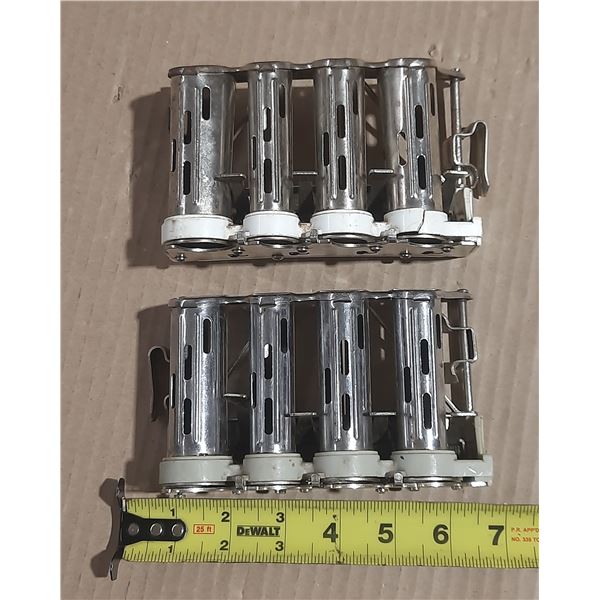 (2) Vintage McGill Metal Products Four-Barrel Money Changers designed for sorting and dispensing coi