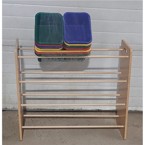 Childcraft ABC Dowel Cubby Rack designed for holding small plastic storage trays or tubs.