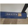 Image 2 : Vintage Da-Lite Flyer portable tripod projector screen with a blue metal housing. (Total Height with