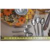 Image 2 : Lot of Misc. Items. (It includes sliver plated spoons, vintage Indiana Glass amber/marigold carnival