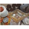 Image 4 : Lot of Misc. Items. (It includes sliver plated spoons, vintage Indiana Glass amber/marigold carnival