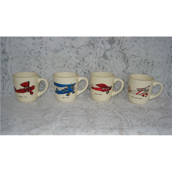 Set Of 4 Vintage Airplane Themed Mugs