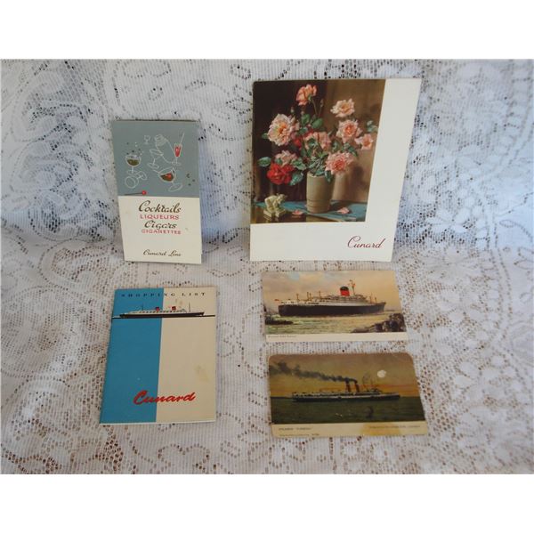 Very Collectible Cunard Shipping Line Memorabilia   Menu  Postcards Etc