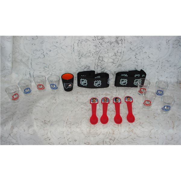 Hockey Assortment  Shot Glasses  Jello Spoons etc