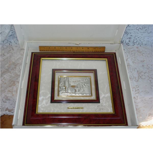 Silvart Silverline Numbered Limited Edition 925 Silver Over Embossed Scene In Mahogany Frame