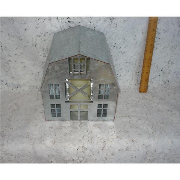 Metal Barn With Battery Operated Candle  Batteries Not Included