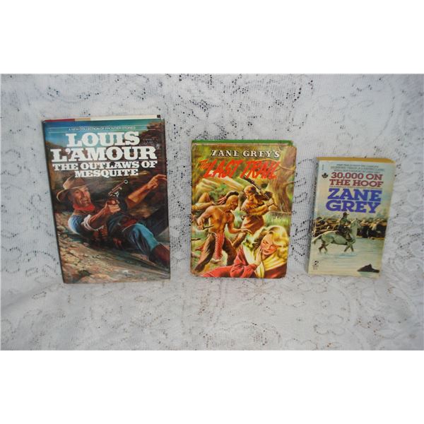 Zane Grey & Louis L'Amour Books  2 Hardcover  1 Paperback