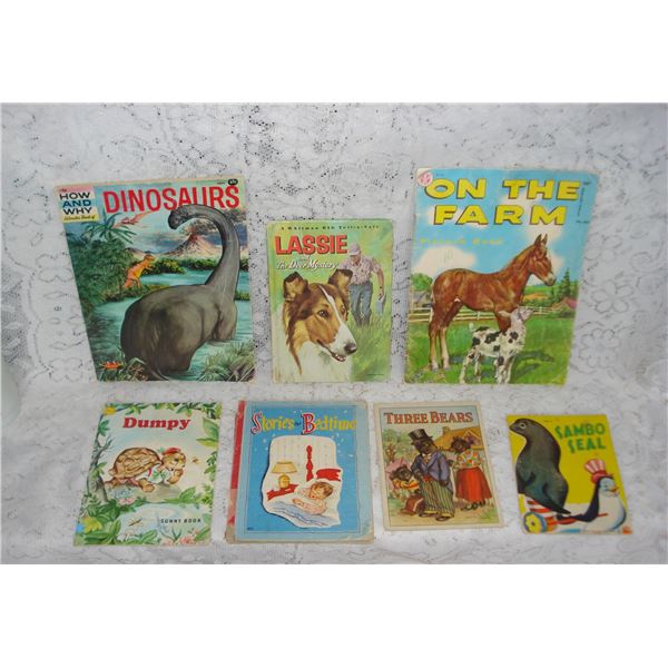 Vintage Childrens Books And Colouring Book  Lassie Etc