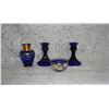 Image 4 : MCM Lot  White Creamer And Sugar Set Are 1930's   Cobalt Vase Has Gold Wear On Reverse See Pic