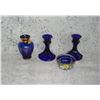 Image 5 : MCM Lot  White Creamer And Sugar Set Are 1930's   Cobalt Vase Has Gold Wear On Reverse See Pic