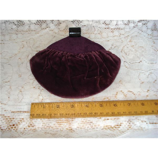 Vintage Velvet Plumb Coloured Evening Purse  Good Vintage Condition  Small Hold in Fold  See Pic