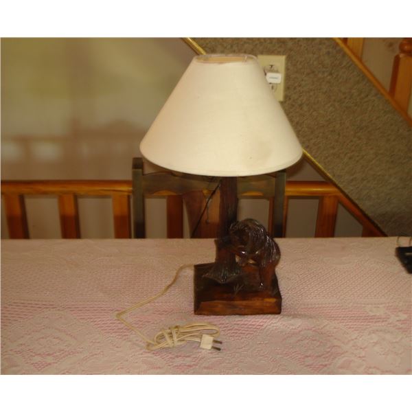Wood Bear Lamp  Shade Has Some Staining
